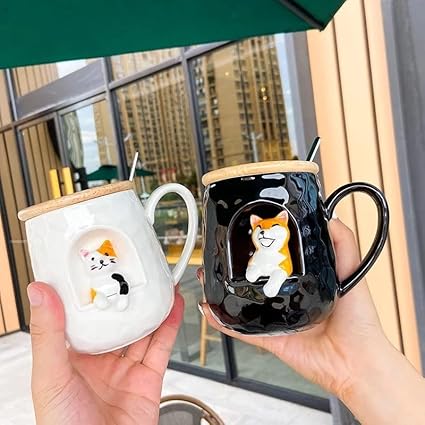 Animal Personality 3D Ceramic Spoon Lid Mug