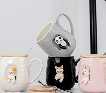 Animal Personality 3D Ceramic Spoon Lid Mug