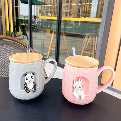 Animal Personality 3D Ceramic Spoon Lid Mug