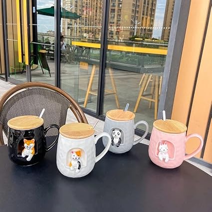 Animal Personality 3D Ceramic Spoon Lid Mug