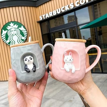 Animal Personality 3D Ceramic Spoon Lid Mug