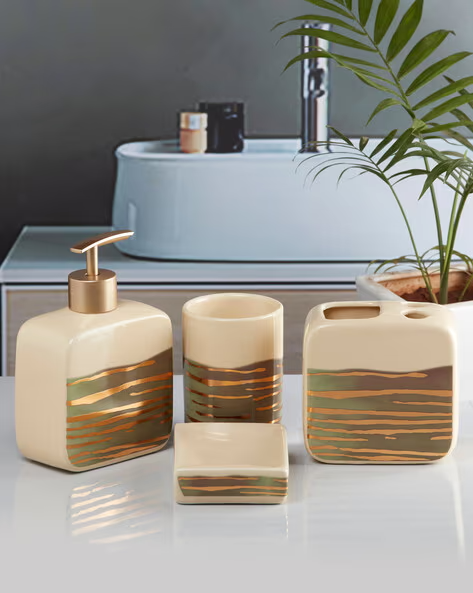 4-Piece Printed Soap Dispenser & Holders Set