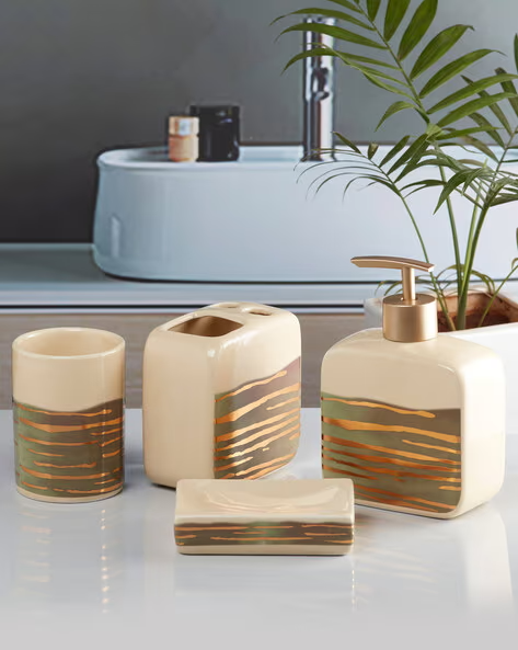 4-Piece Printed Soap Dispenser & Holders Set