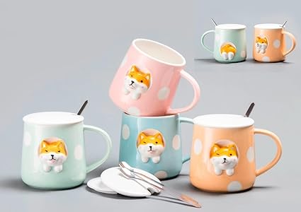 Sassy Shiba Ceramic Cup with Spoon and Lid