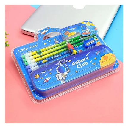 Space Metal Pencil Box with  Top Pencils Pencil Cap & Sharpener Stationary
