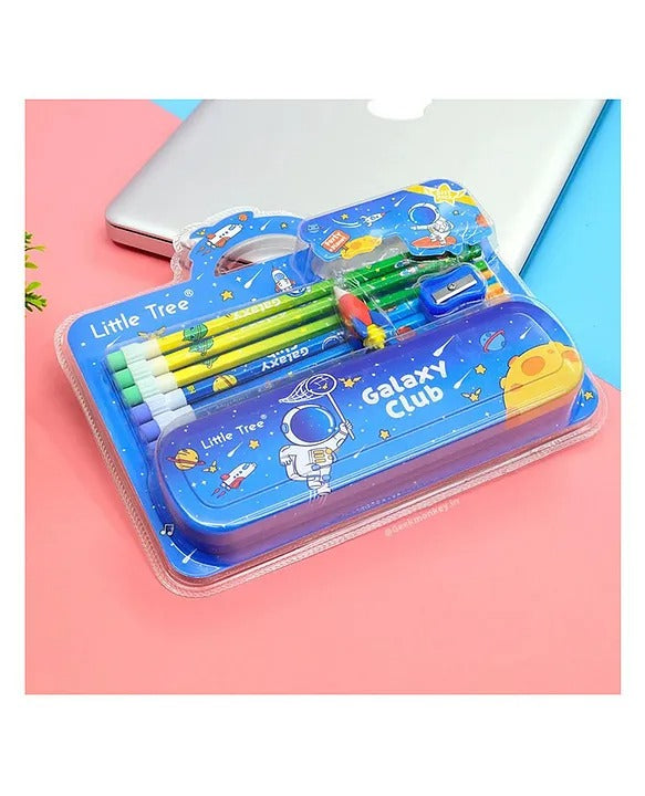 Space Metal Pencil Box with  Top Pencils Pencil Cap & Sharpener Stationary