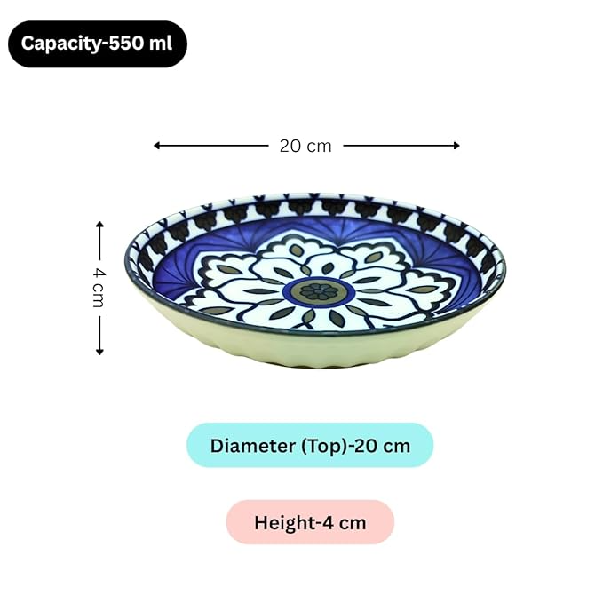 Lemon Tree Snack Serving Plate 20 cm Round Ceramic Deep Salad, Pasta Plate