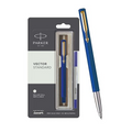 PARKER Vector Standard Gold Trim| Metallic Blue| Fountain Pen (Ink Color - Blue)