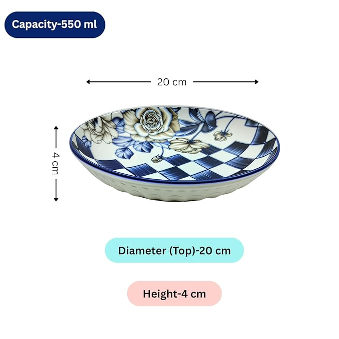 Lemon Tree Snack Serving Plate 20 cm Round Ceramic Deep Salad, Pasta Plate Dinner Plates for Kitchen