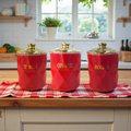 Red And Gold Tea Coffee Sugar White With Leaves Design 3pcs Ceramic Storage Jar