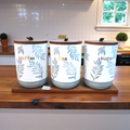 ceramic spice jar set with wooden stand (White)