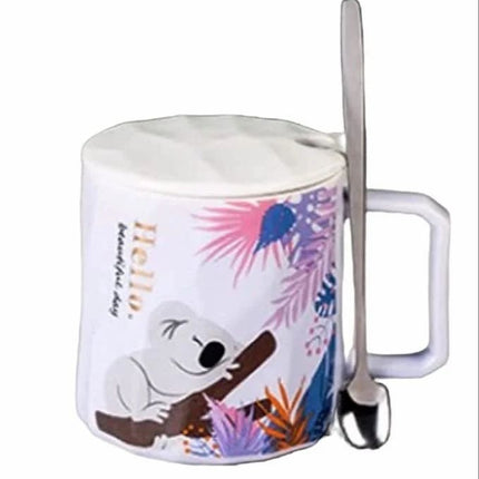 Ceramic Mug Animal Print Mug with Lid and Spoon