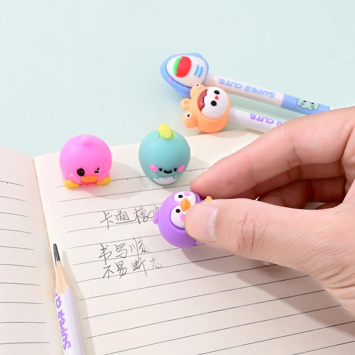 Super Cute HB Pencils with Toy Top Erasers for Art Drawing