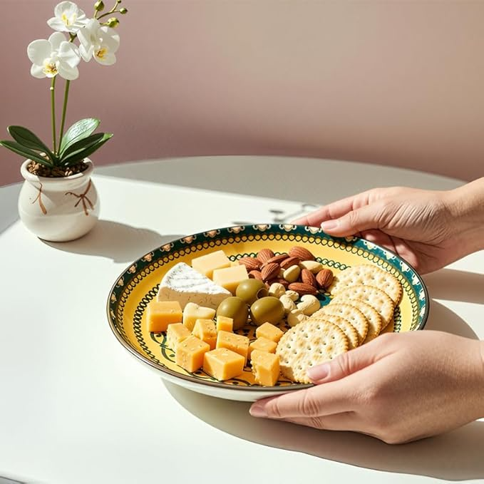 Lemon Tree Snack Serving Plate 20 cm Round Ceramic Deep Salad, Pasta Plate