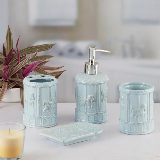 Ceramic Bathroom Accessories Set of 4, Modern Bath Set with Liquid handwash Soap Dispenser and Toothbrush Holder