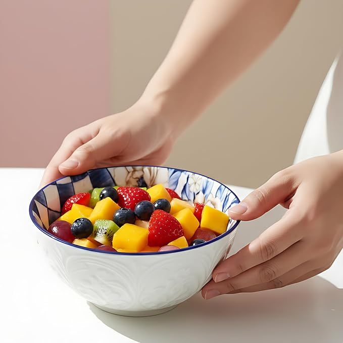 Lemon Tree Ceramic Matt Finish 2 Pc Bowl Set 11.5cm Snacks Nuts Dessert Serving 260ml Floral Print Embossed Design Microwave Dishwasher Safe