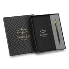 Parker Gift Set | Classic Matte Black Gold Trim Ball Pen with Small A6 Black Note Book
