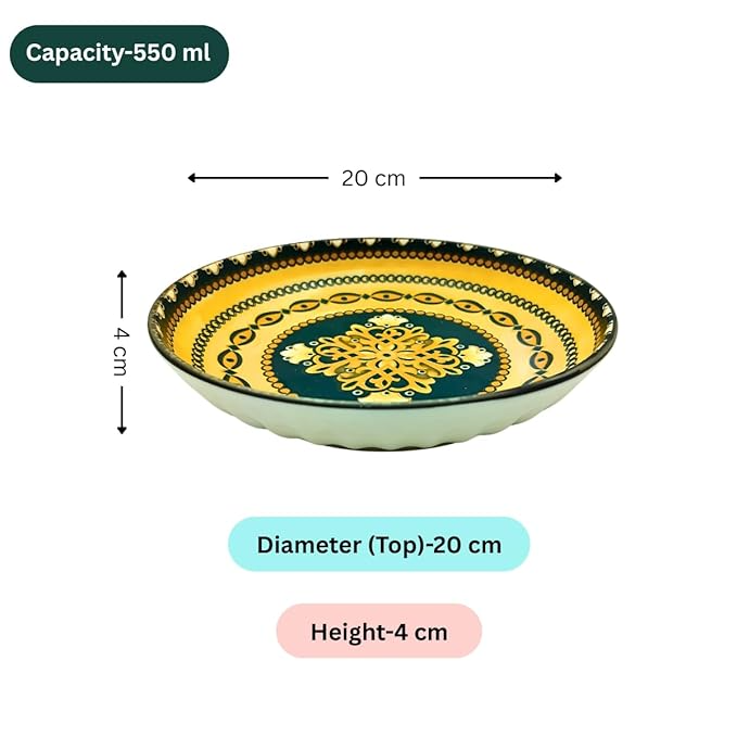 Lemon Tree Snack Serving Plate 20 cm Round Ceramic Deep Salad, Pasta Plate