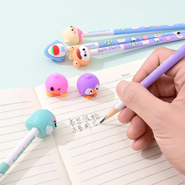 Super Cute HB Pencils with Toy Top Erasers for Art Drawing