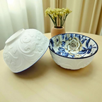 Lemon Tree Ceramic Matt Finish 2 Pc Bowl Set 11.5cm Snacks Nuts Dessert Serving 260ml Floral Print Embossed Design Microwave Dishwasher Safe