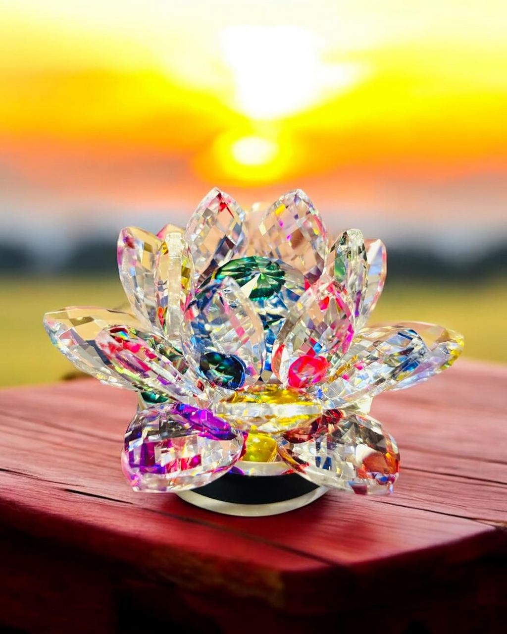 Rotating Crystal Lotus Fengshui Good Luck Item  Crystal Lotus Flower | Best Diwali Gift | Gift Item inch 7