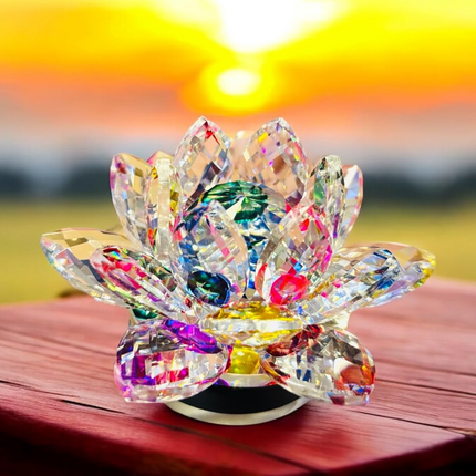 Rotating Crystal Lotus Fengshui Good Luck Item  Crystal Lotus Flower | Best Diwali Gift | Gift Item inch 11