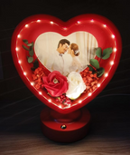 Heart-Shaped LED Photo Frame with Decorative Roses, Red and White Floral Design, Battery Operated