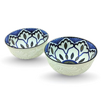 Lemon Tree Ceramic Matt Finish 2 Pc Bowl Set 11.5cm Snacks Nuts Dessert Serving 260ml Floral Print Embossed Design Microwave Dishwasher Safe