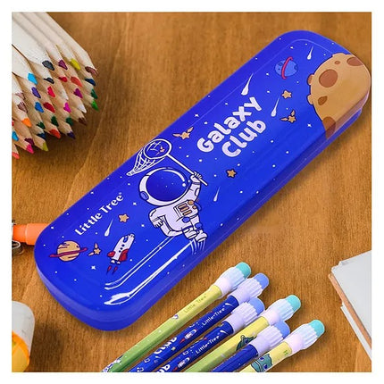 Space Metal Pencil Box with  Top Pencils Pencil Cap & Sharpener Stationary