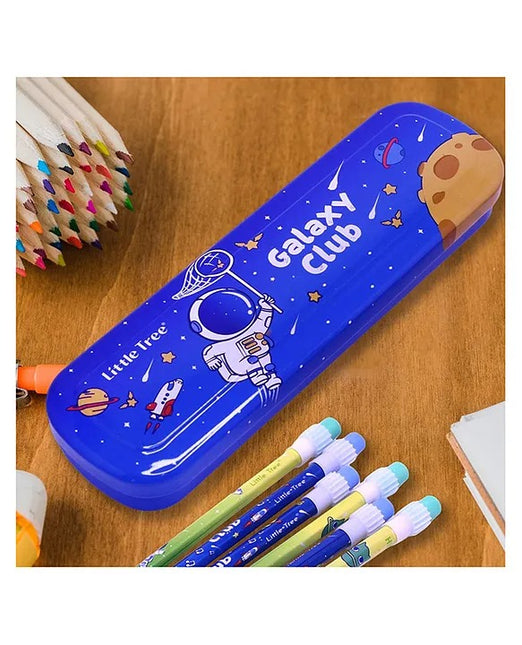 Space Metal Pencil Box with  Top Pencils Pencil Cap & Sharpener Stationary