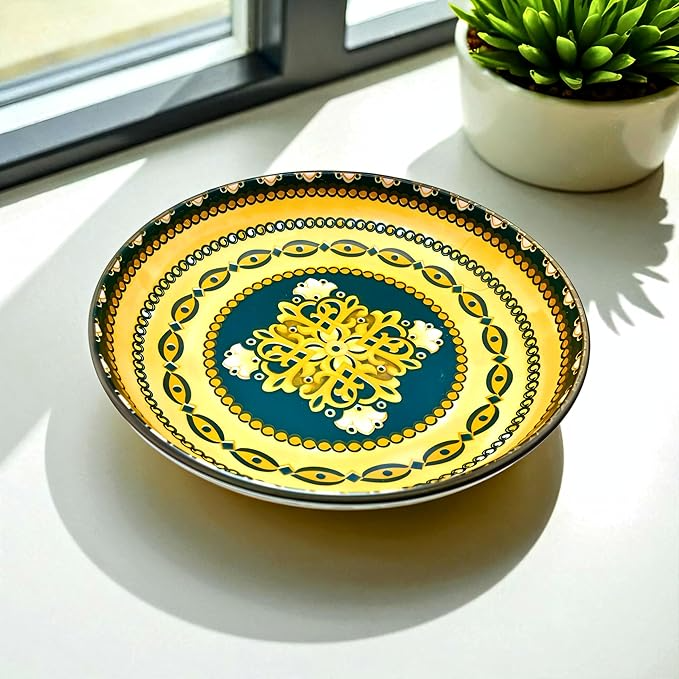 Lemon Tree Snack Serving Plate 20 cm Round Ceramic Deep Salad, Pasta Plate