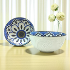 Lemon Tree Ceramic Matt Finish 2 Pc Bowl Set 11.5cm Snacks Nuts Dessert Serving 260ml Floral Print Embossed Design Microwave Dishwasher Safe