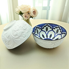 Lemon Tree Ceramic Matt Finish 2 Pc Bowl Set 11.5cm Snacks Nuts Dessert Serving 260ml Floral Print Embossed Design Microwave Dishwasher Safe