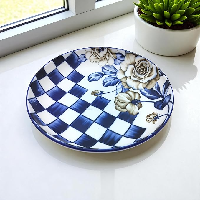 Lemon Tree Snack Serving Plate 20 cm Round Ceramic Deep Salad, Pasta Plate Dinner Plates for Kitchen