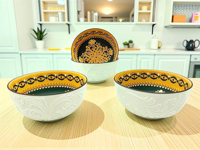 Lemon Tree Ceramic Matt Finish 4 Pc Bowl Set 11.5cm Snacks Nuts Dessert Serving 260ml Floral Print