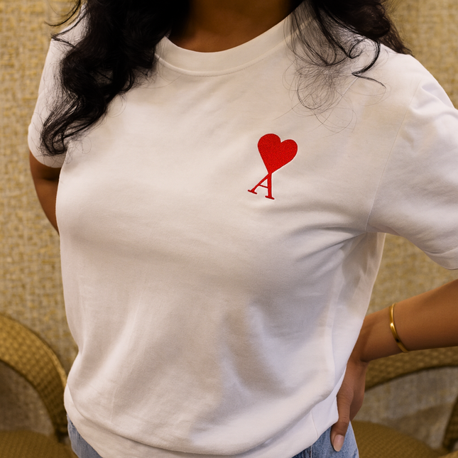 Initial Heart Embroidery T-Shirt