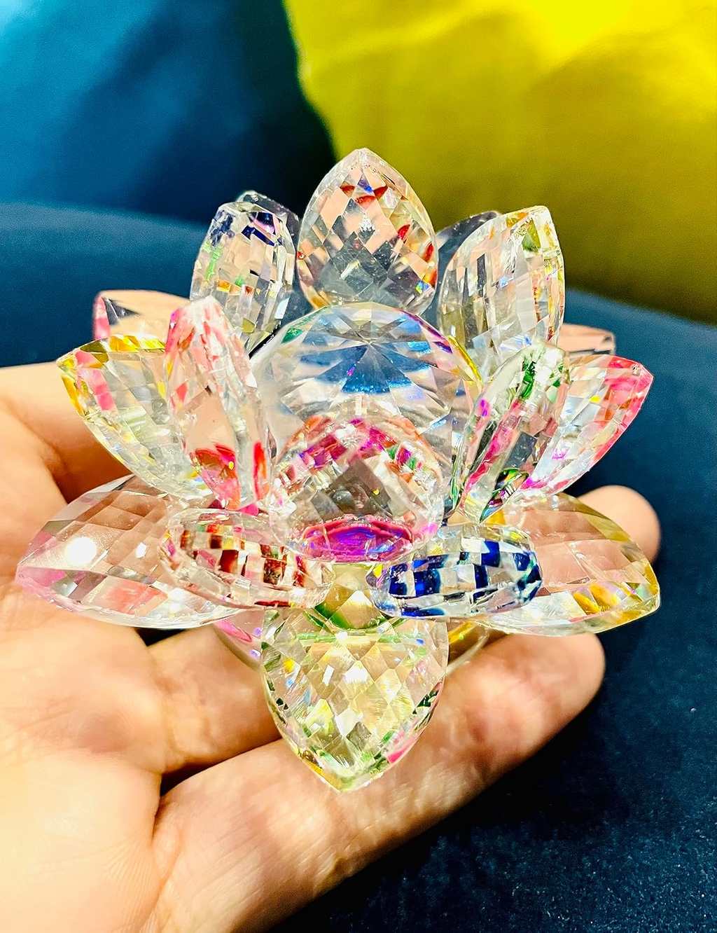 Rotating Crystal Lotus Fengshui Good Luck Item  Crystal Lotus Flower | Best Diwali Gift | Gift Item inch 7