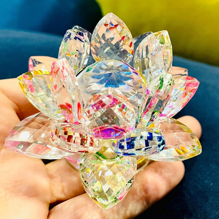 Rotating Crystal Lotus Fengshui Good Luck Item  Crystal Lotus Flower | Best Diwali Gift | Gift Item inch 9