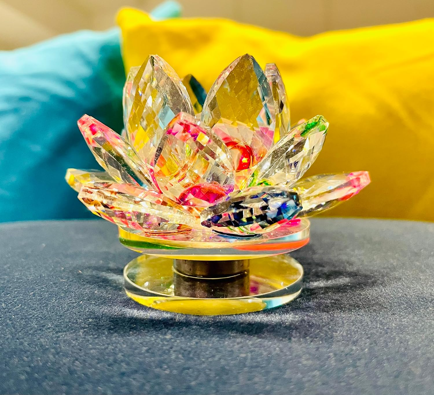 Rotating Crystal Lotus Fengshui Good Luck Item  Crystal Lotus Flower | Best Diwali Gift | Gift Item inch 11