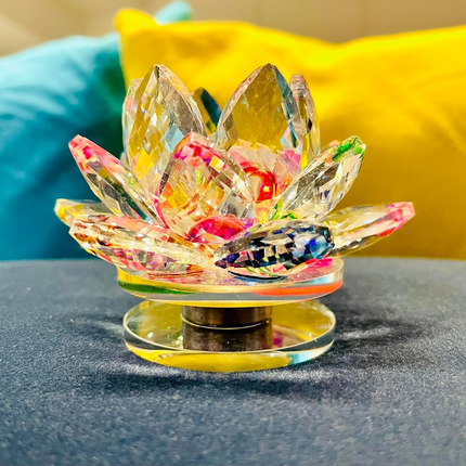 Rotating Crystal Lotus Fengshui Good Luck Item  Crystal Lotus Flower | Best Diwali Gift | Gift Item inch 9
