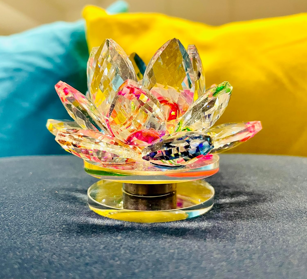 Rotating Crystal Lotus Fengshui Good Luck Item  Crystal Lotus Flower | Best Diwali Gift | Gift Item inch 9