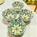 Lemon Tree Ceramic Matt Finish 4 Pc Bowl Set 11.5cm Snacks Nuts Dessert Serving 260ml Floral Print