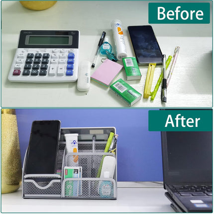 Office Desk Pen Holder & Accessories Organizer, Metal Mesh Desk Organizers and Storage