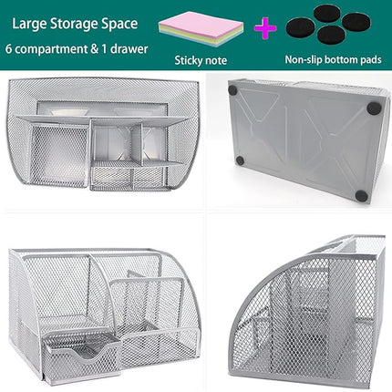 Office Desk Pen Holder & Accessories Organizer, Metal Mesh Desk Organizers and Storage