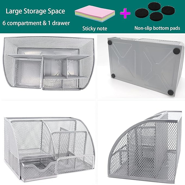 Office Desk Pen Holder & Accessories Organizer, Metal Mesh Desk Organizers and Storage