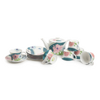 Fine Porcelain 13-Piece Blue Tea Set with Floral Decal and Gold Line – Lightweight