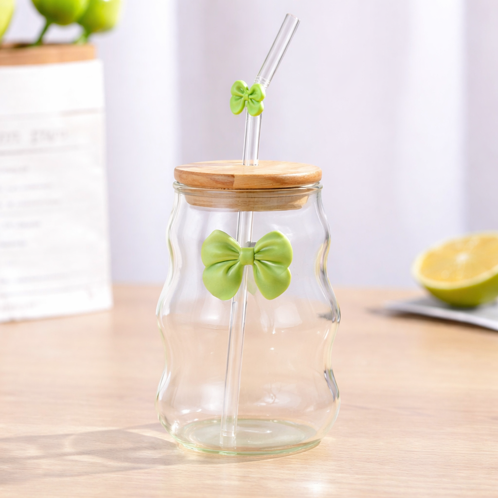 Ribbed Water Juice Coffee Tumbler Party Pink Yellow Blue Purple Bowknot