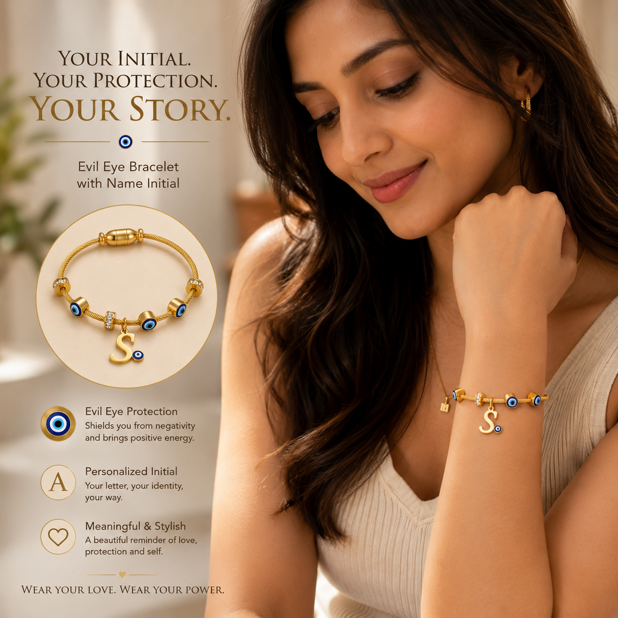 Personalized Evil Eye Initial Bracelet