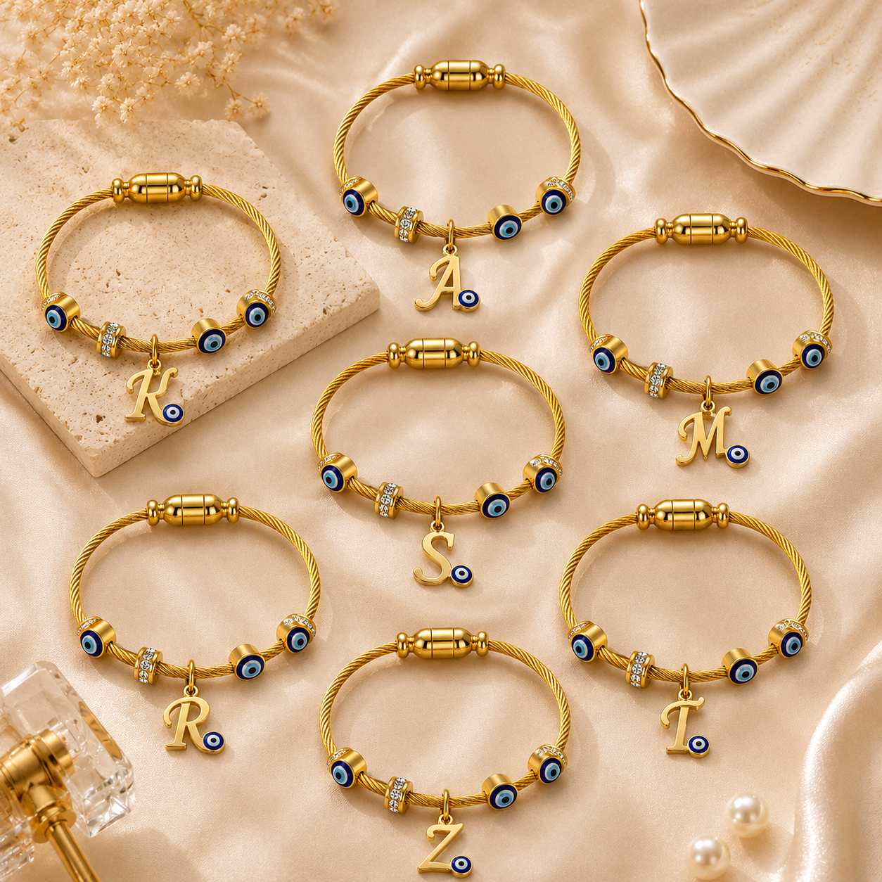 Personalized Evil Eye Initial Bracelet