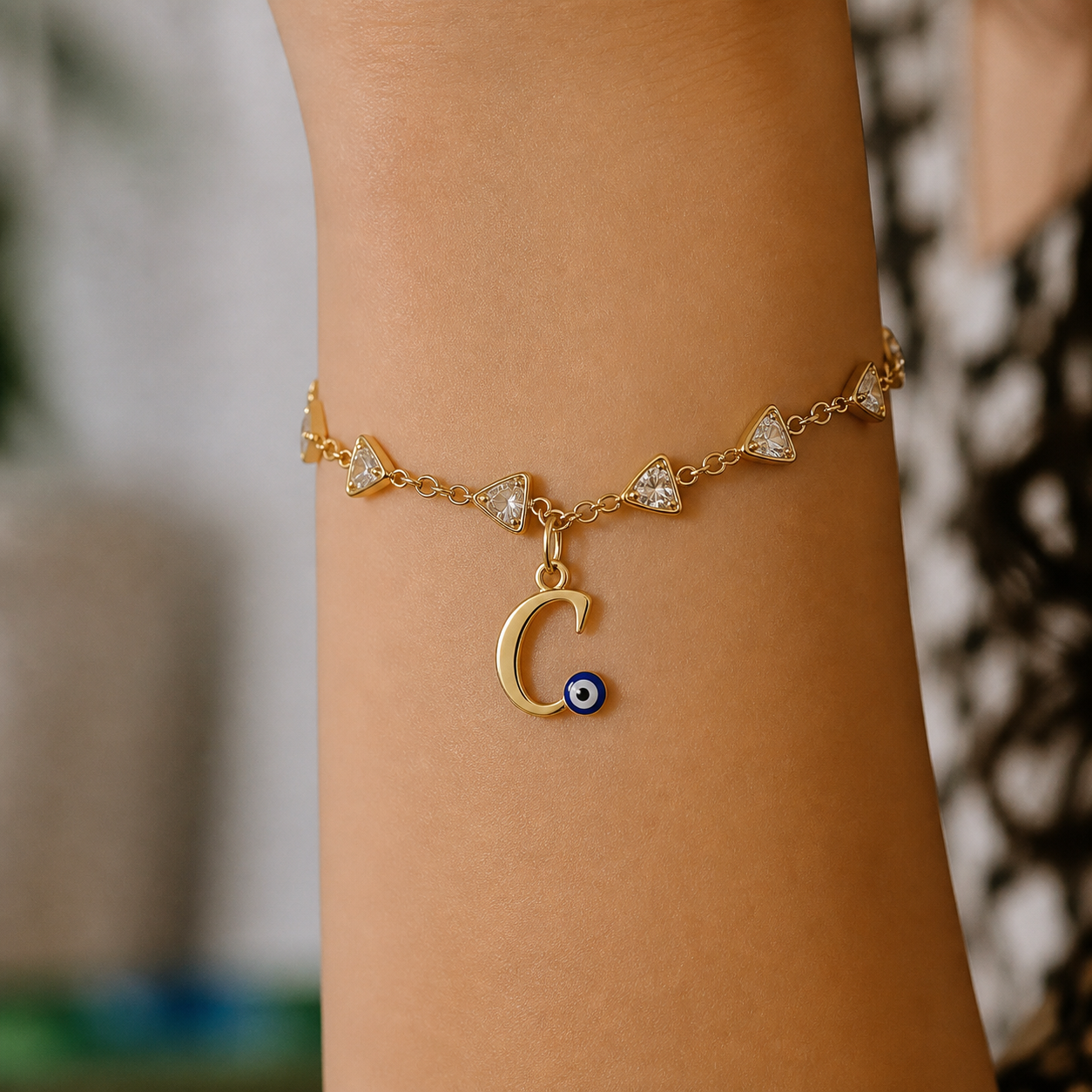 Name Initial Evil Eye AD Bracelet | All Letters Available